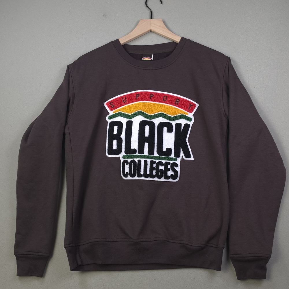 Support Black Colleges Sweatshirt S Brown Chenille Patch HBCU Crewneck Pullover